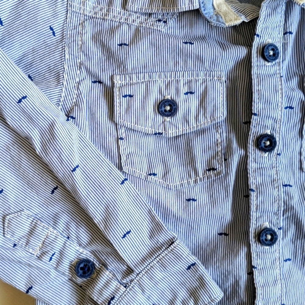 gingersnaps moustache print button down dress shirt 12 months baby boy - Picture 6 of 7